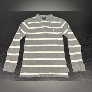 Polo Ralph Lauren Long Sleeve Gray White Striped Medium Boy 10-12 Shirt